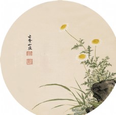茶写意花卉圆形装饰画新中式装
