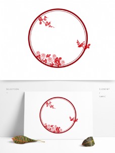 形色边框红色圆形剪纸牡丹中国风边框