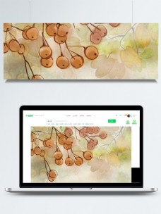中国风设计水彩绘中国风柿子树插画背景设计