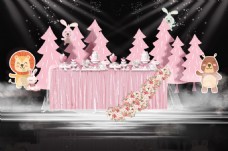 粉色卡通可爱婚礼甜品区效果图