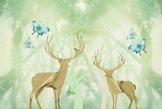 阳光麋鹿背景墙装饰画