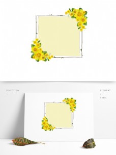 形色边框手绘黄色方形植物花卉向日葵边框元素