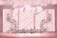 ins粉色砖墙层次造型曲线铁艺婚礼效果图