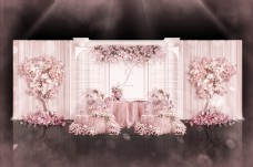 粉色唯美欧式婚礼合影区效果图