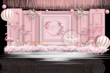粉色热气球城堡婚礼迎宾区效果图