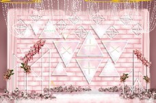 粉白色砖墙铁艺三角形婚礼效果图