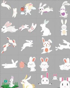 月饼活矢量卡通彩色中秋节兔子月兔