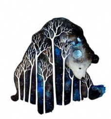 迷幻的唯美星空抽象树木笨重狗熊