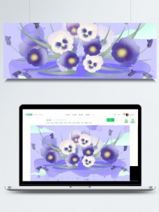彩绘紫色花朵banner背景素材