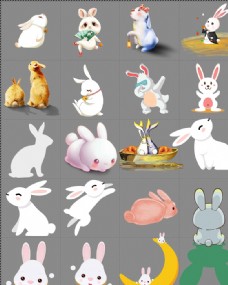 月饼活矢量卡通彩色中秋节兔子月兔