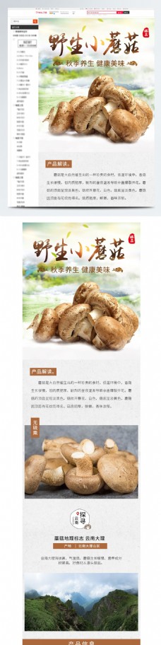 中国风情电商中国风秋季养生蘑菇详情页模板