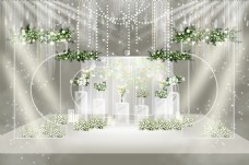 白绿小清新玻璃高级灰婚礼效果图迎宾区