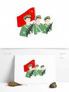 军人升旗手绘卡通国庆节可商用元素