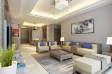 现代中式明亮客厅空间效果图