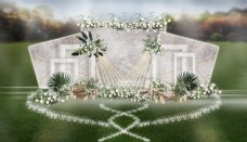 户外草坪绿植纹理背景镂空拱门婚礼效果图