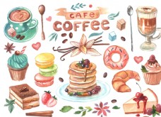 手绘蛋糕甜品咖啡插画