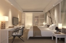 现代风格中式温馨卧室效果图模型