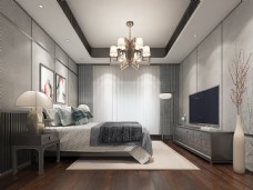 天空新中式卧室空间装修设计效果图