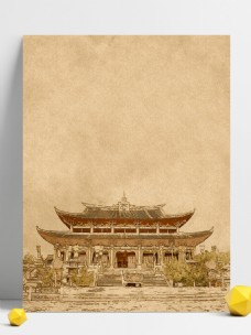中国风手绘风格宫廷古建筑背景