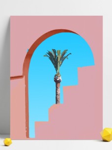 棕榈树异国风ins极简艺术阶梯墙面背景图