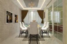 沙发背景墙现代欧式风格餐厅空间效果图模型