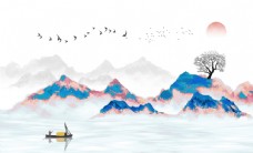 新中式水墨国画抽象山水背景墙定