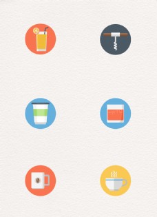 6组彩色圆形饮料图标设计