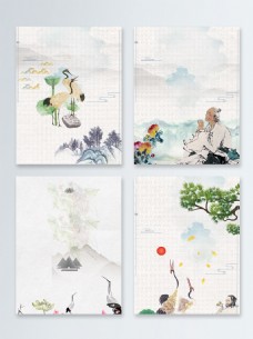 远山中国风仙鹤松树广告背景图