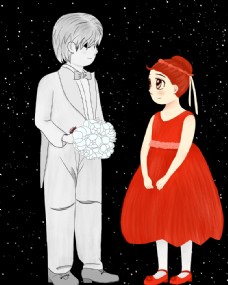 插画 手绘 小花童