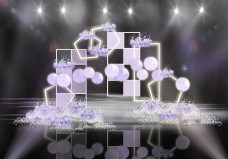紫色浪漫棋盘镂空屏风霓虹灯气球婚礼效果图
